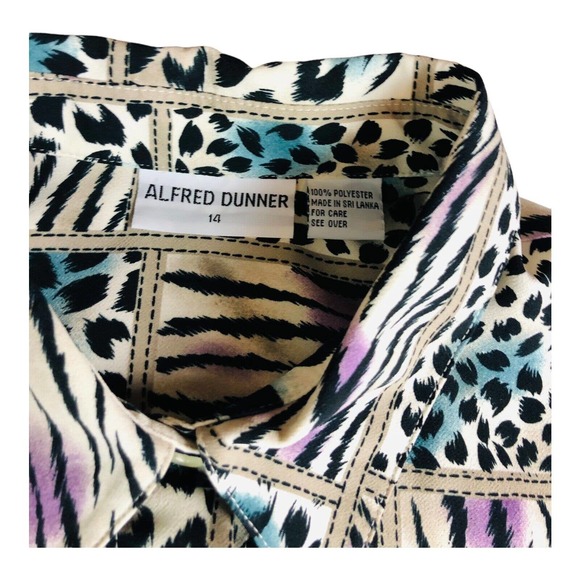 2686 VTG Alfred Dunner Animal Print Collard Button Up Blouse Sz 14 - Picture 3 of 10